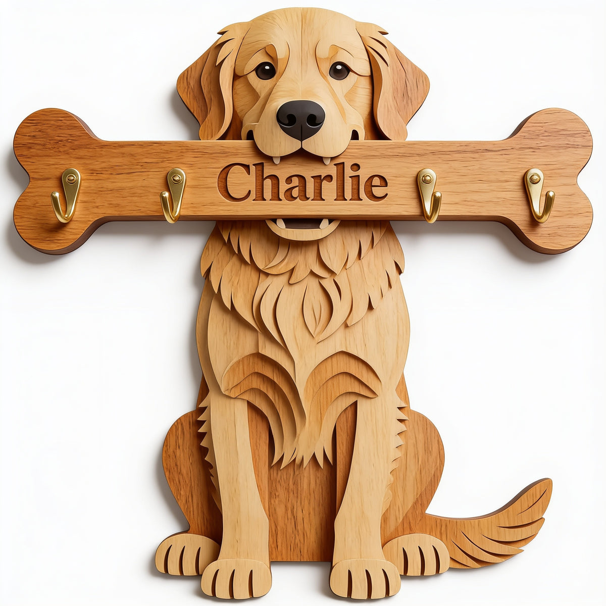 Personalized Golden Retriever Wooden Key Rack Wall Hanger Dog Owner Gift