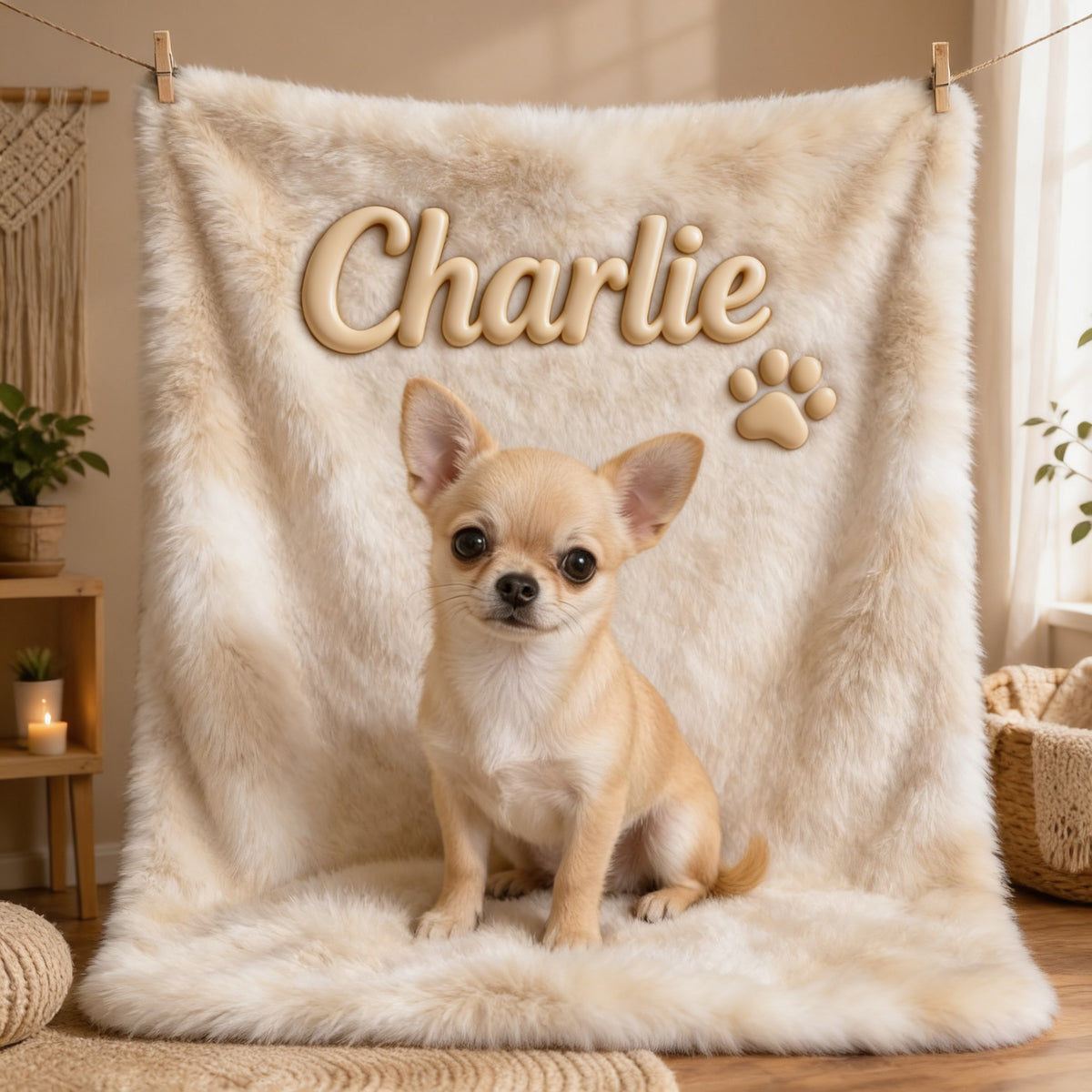 Personalized Fawn and White Chihuahua Puppy Pet Blanket Dog Owner Gift