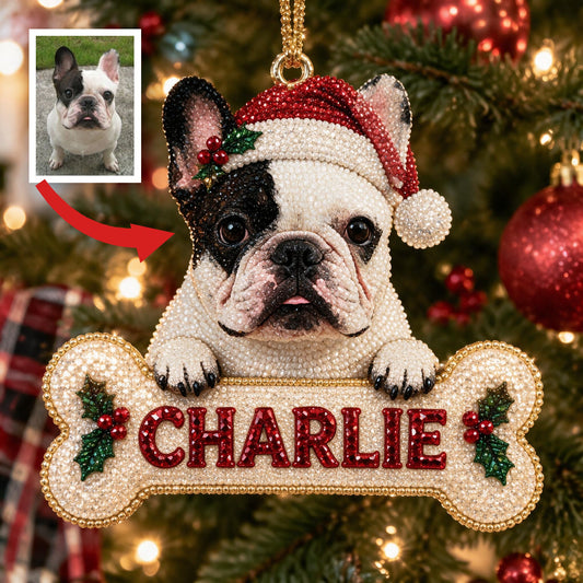 Personalized Christmas Black & White French Bulldog Diamond Painting Ornament Kit