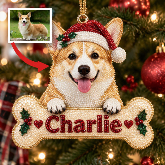 Personalized Christmas Tan & White Pembroke Welsh Corgi Diamond Painting Ornament Kit