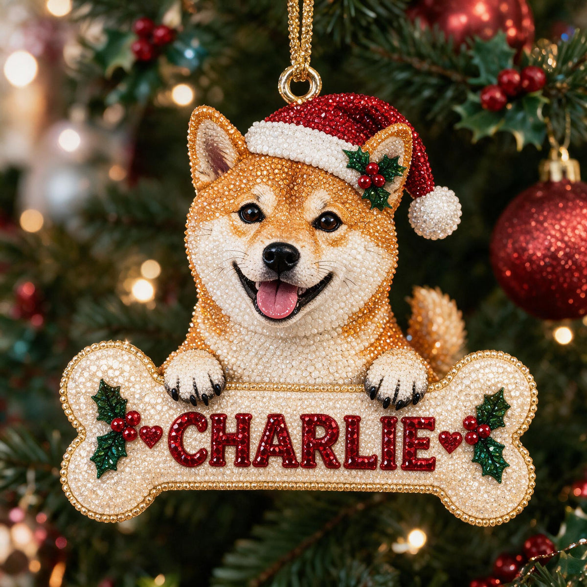 Personalized Christmas Shiba Inu Diamond Painting Ornament Kit