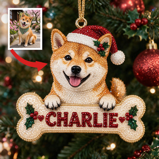 Personalized Christmas Shiba Inu Diamond Painting Ornament Kit