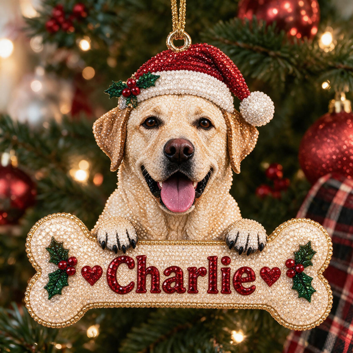 Personalized Christmas Yellow Labrador Retriever Diamond Painting Ornament Kit