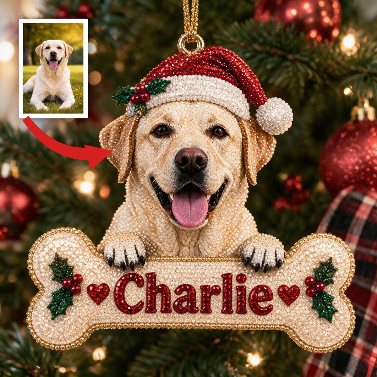 Personalized Christmas Yellow Labrador Retriever Diamond Painting Ornament Kit