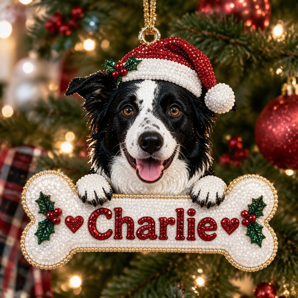 Personalized Christmas Border Collie Diamond Painting Ornament Kit