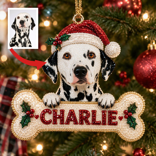 Personalized Christmas Black & White Spotted Dalmatian Diamond Painting Ornament Kit