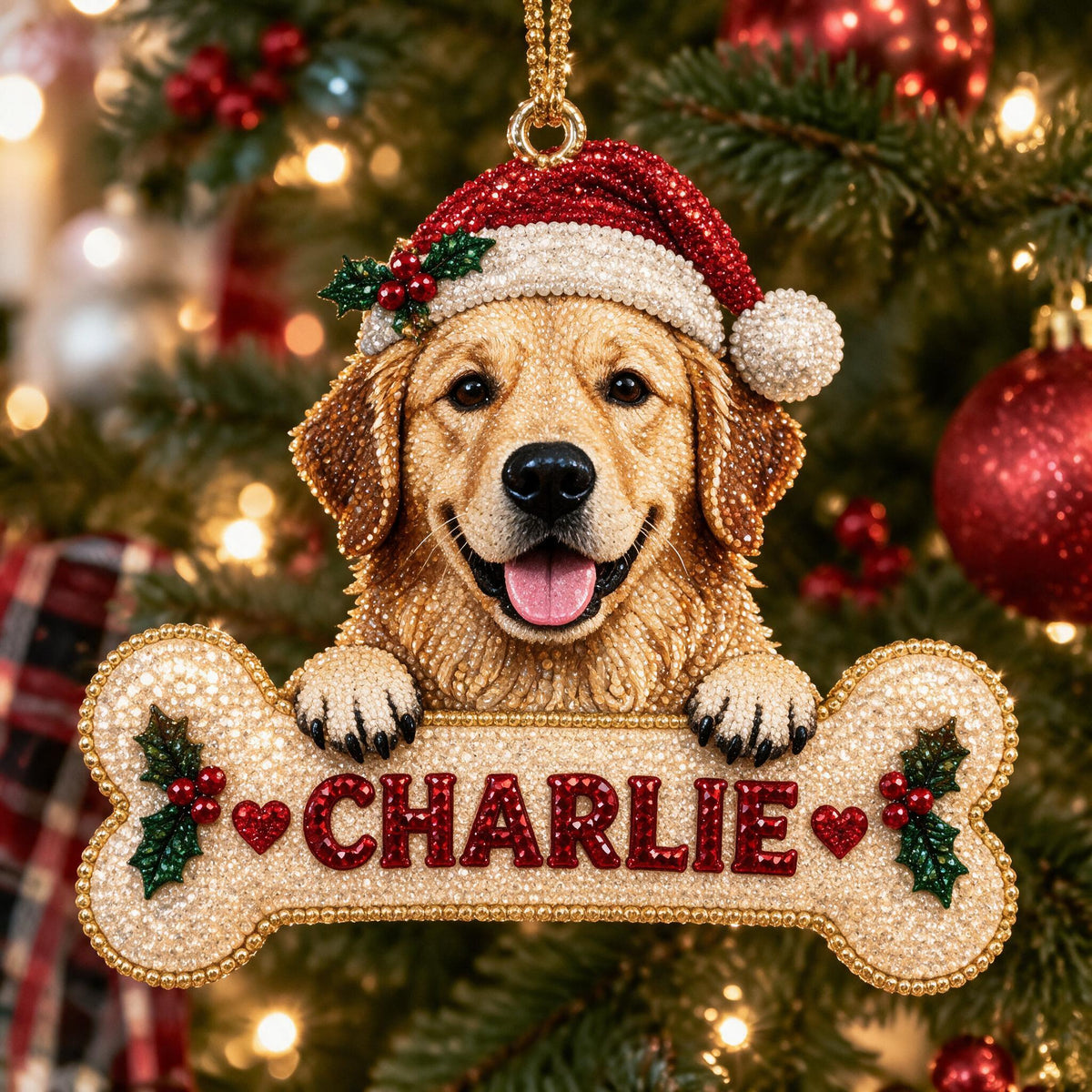 Personalized Christmas Golden Retriever Diamond Painting Ornament Kit