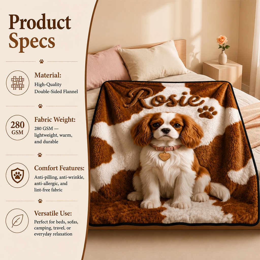 Personalized Fawn and White Chihuahua Puppy Pet Blanket Dog Owner Gift