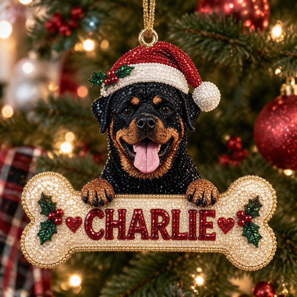 Personalized Christmas Black and Tan Adult Rottweiler Diamond Painting Ornament Kit