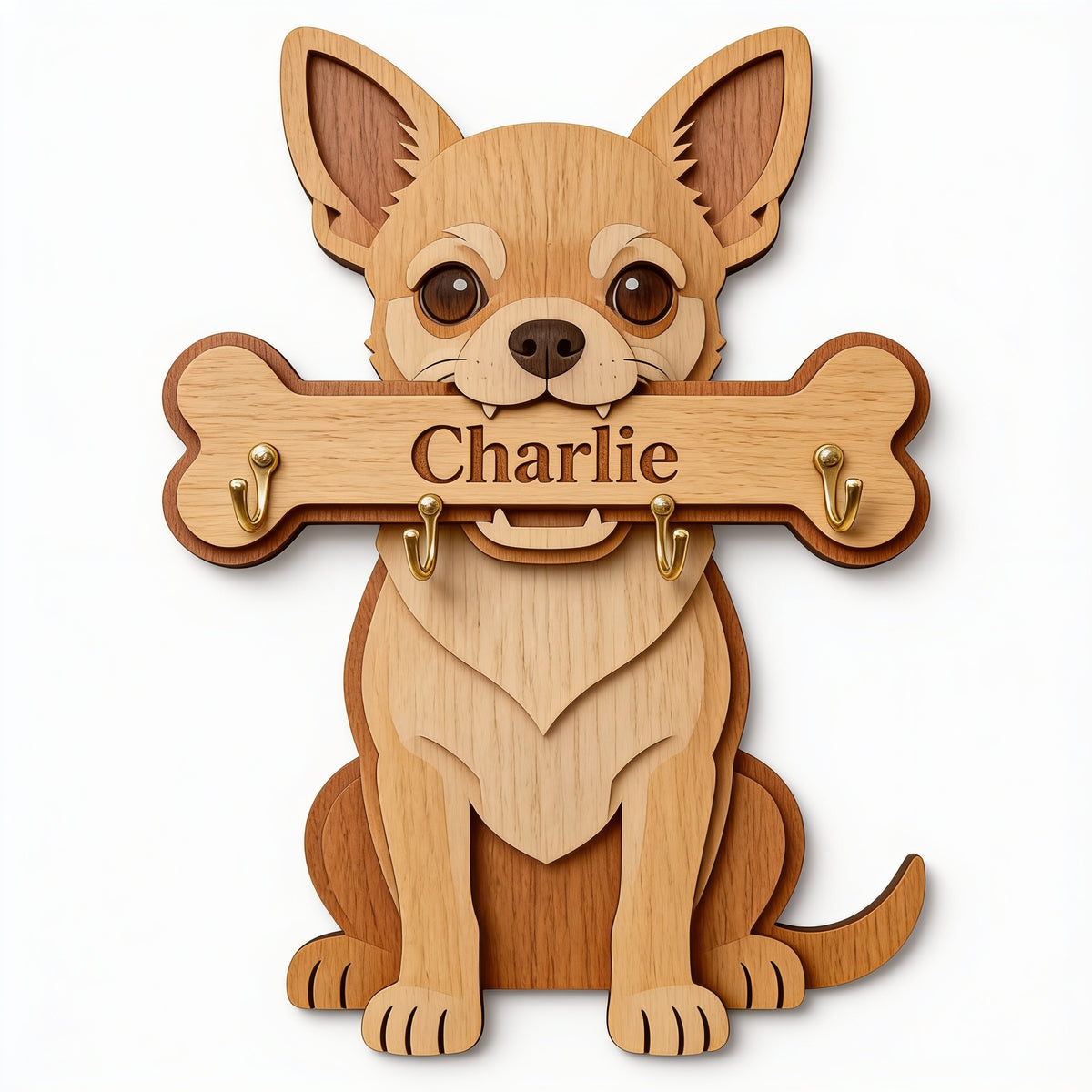 Personalized Fawn White Chihuahua Wooden Key Rack Wall Hanging Pet Owner Gift