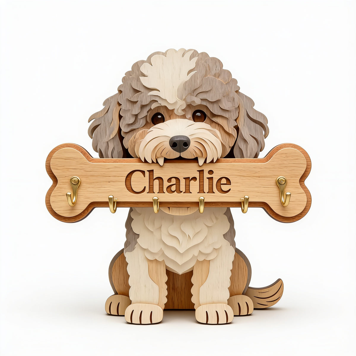 Porte-clés mural en bois personnalisé avec Poodle en fourrure bouclée