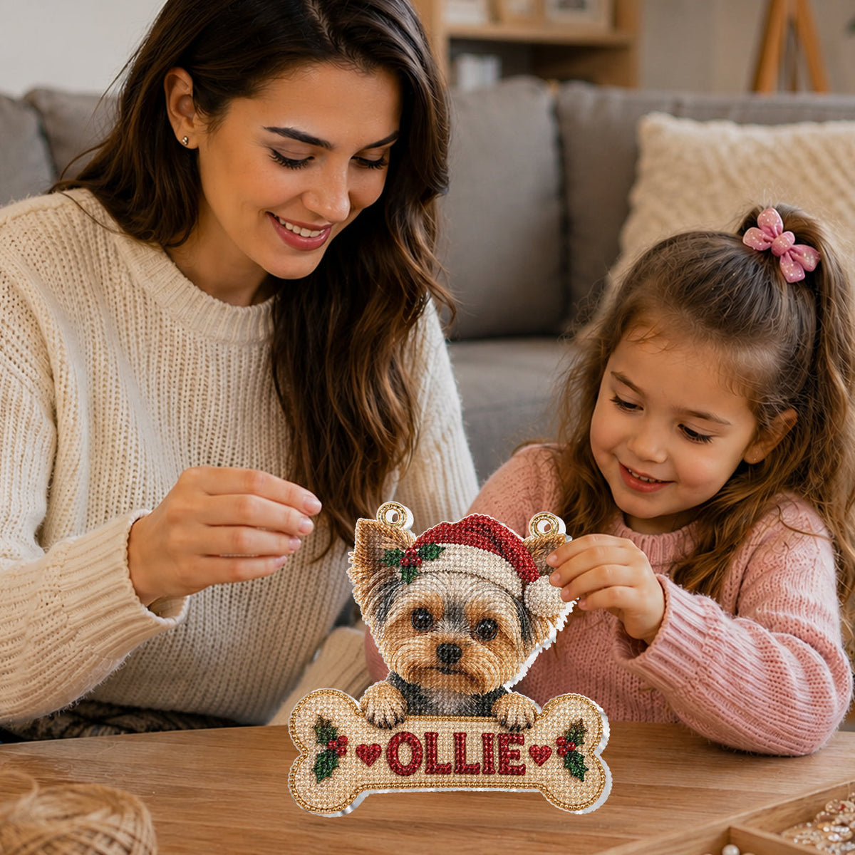 Personalized Christmas Tricolor Adult Beagle Diamond Painting Ornament Kit
