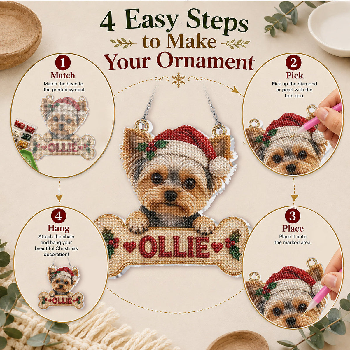 Personalized Christmas Yellow Labrador Retriever Diamond Painting Ornament Kit