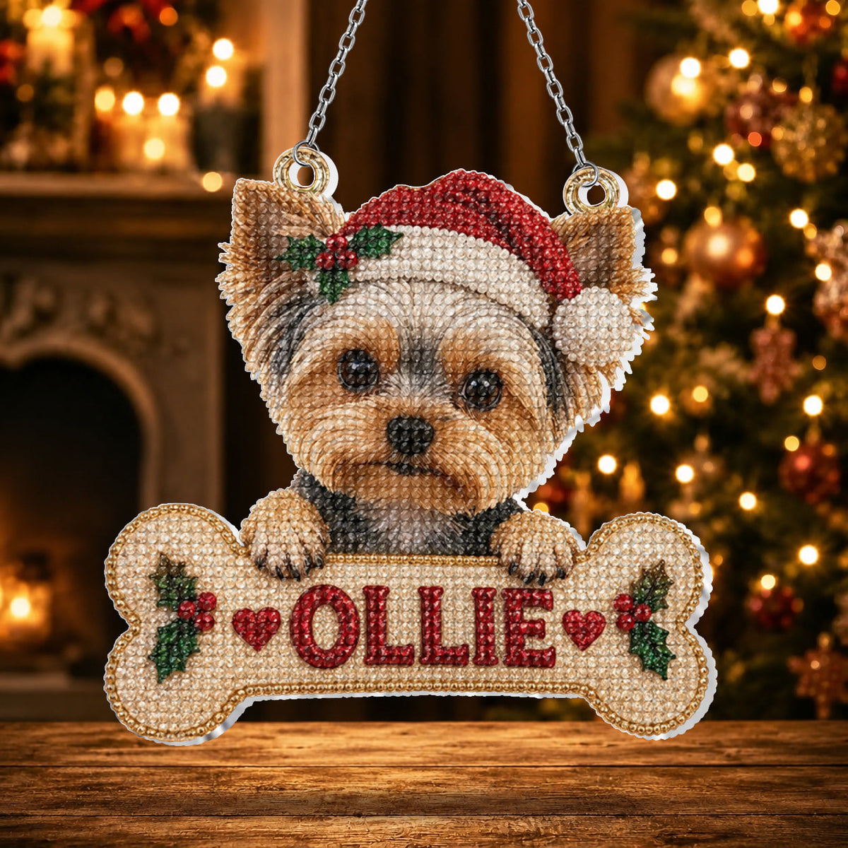 Personalized Christmas Tricolor Adult Beagle Diamond Painting Ornament Kit