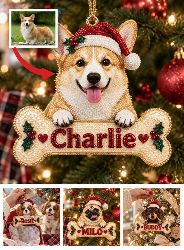 Personalized Christmas Tan & White Pembroke Welsh Corgi Diamond Painting Ornament Kit
