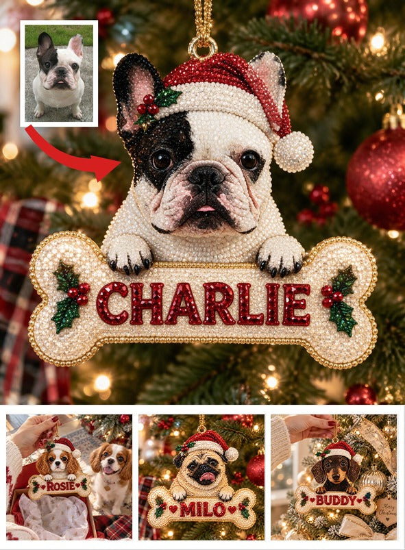 Personalized Christmas Black & White French Bulldog Diamond Painting Ornament Kit