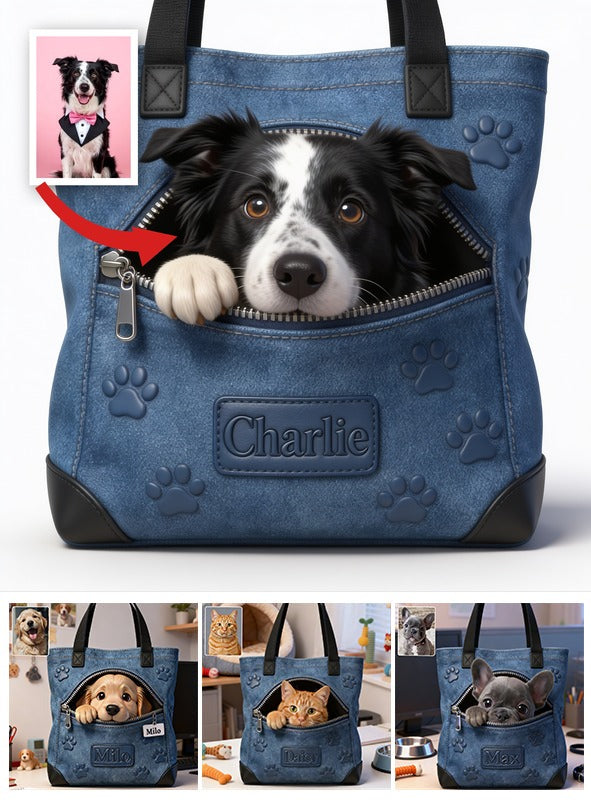 Personalized Black and White Border Collie Tote Bag Dog Lover Gift