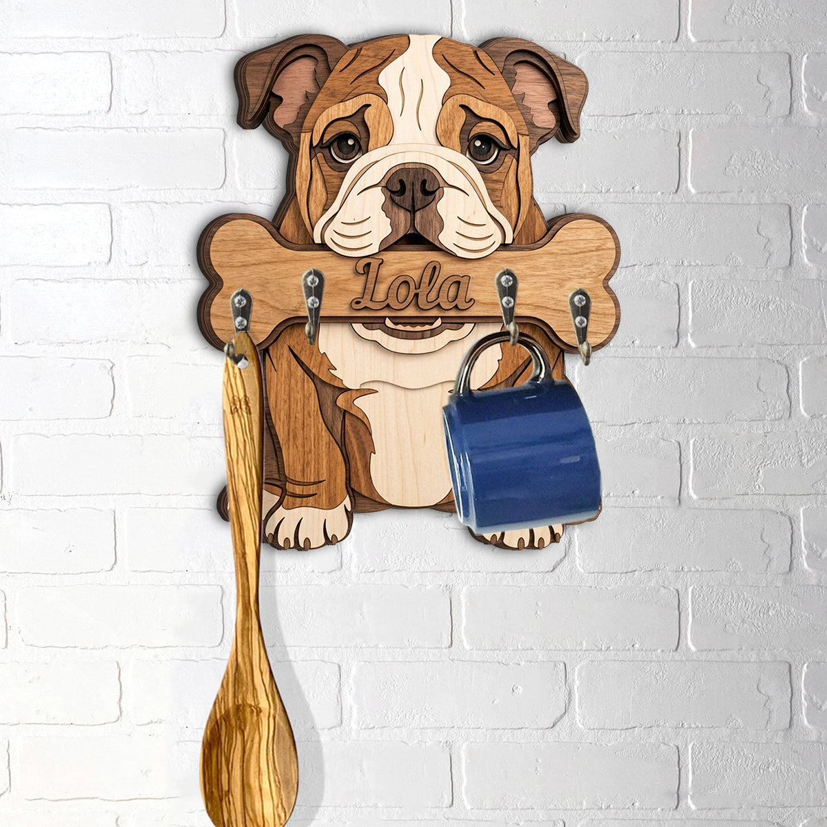 Personalized Fawn Pug Wooden Key Rack Wall Hanger Dog Lover Gift