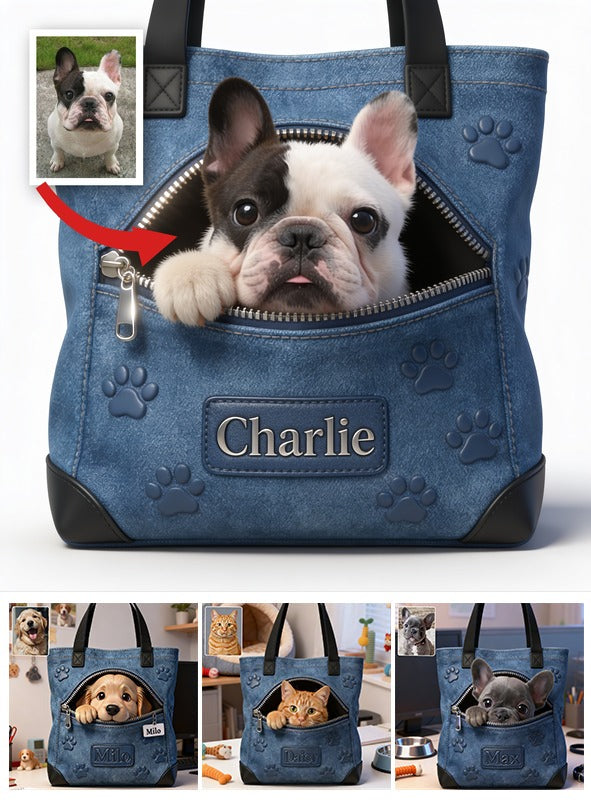 Personalized Black and White French Bulldog Tote Bag Dog Lover Gift