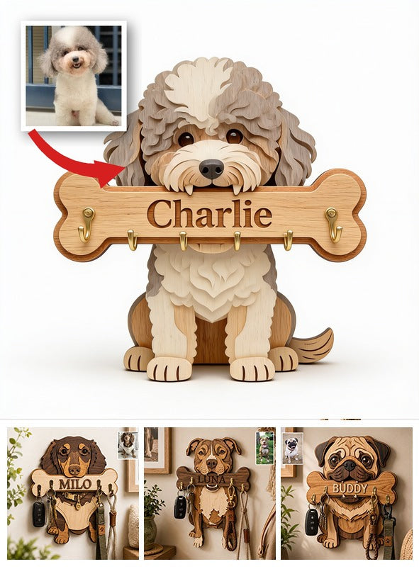 Porte-clés mural en bois personnalisé avec Poodle en fourrure bouclée