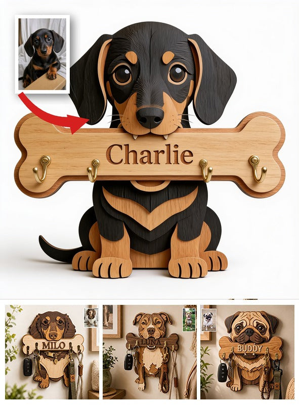 Personalized Black and Tan Dachshund Puppy Wooden Key Rack Dog Lover Decor