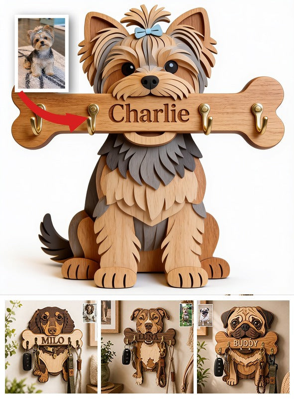 Personalized Black and Tan Yorkshire Terrier Wooden Key Rack Dog Lover Gift