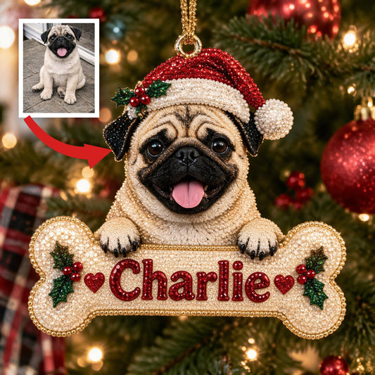 Personalized Christmas Fawn Pug Puppy Diamond Painting Ornament Kit