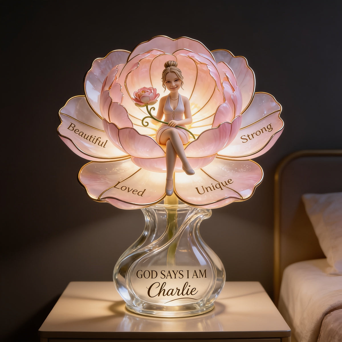 Personalized Woman Self Love Acrylic LED Night Light, Inspirational Gift for Her
