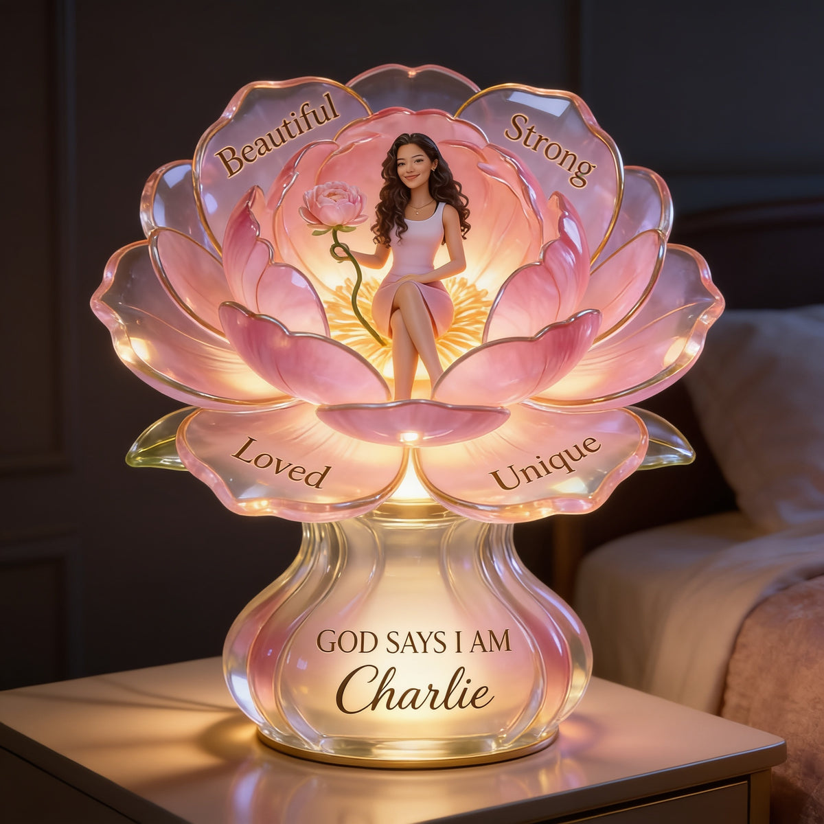 Personalized Latina Woman Acrylic LED Night Light Self Love Gift