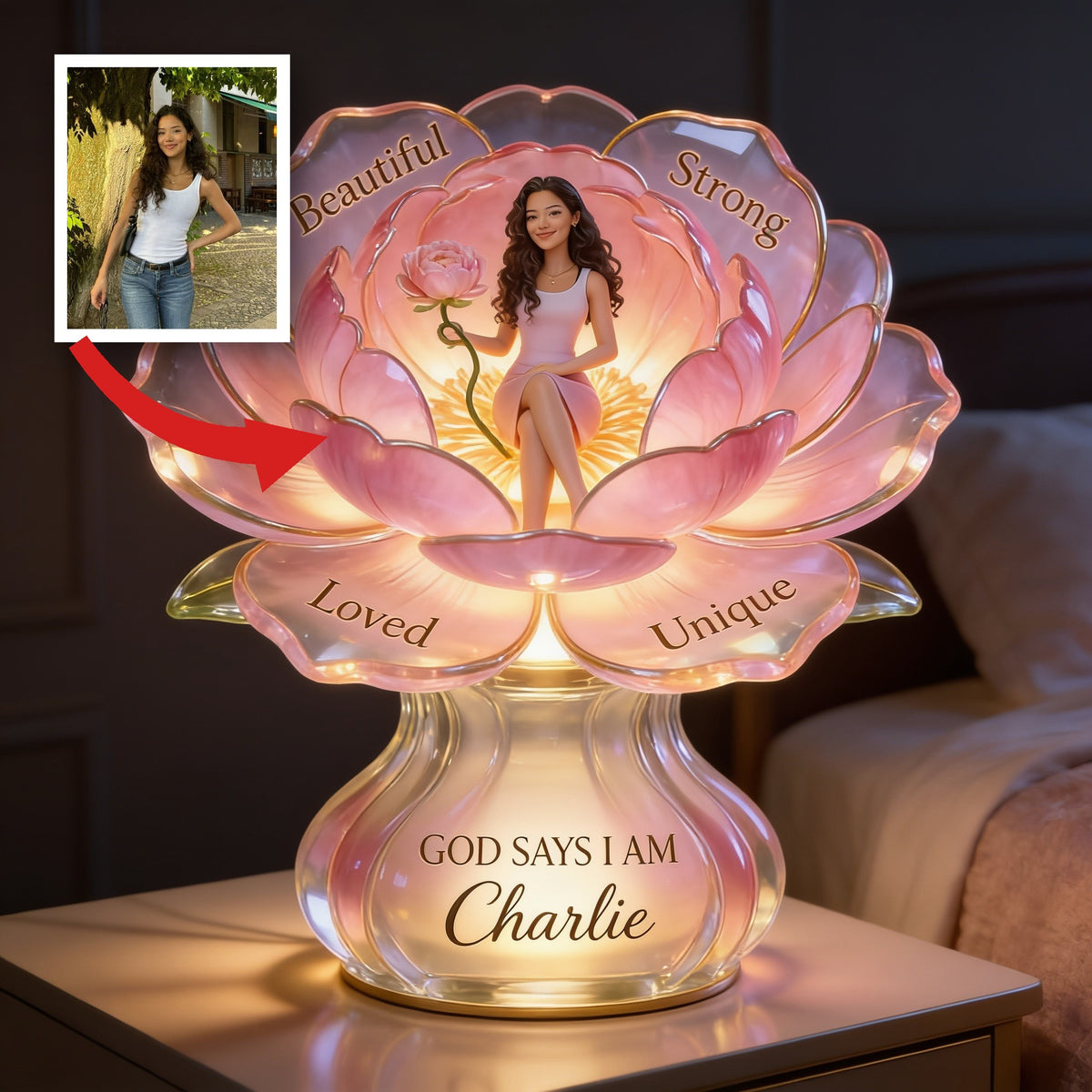 Personalized Latina Woman Acrylic LED Night Light Self Love Gift