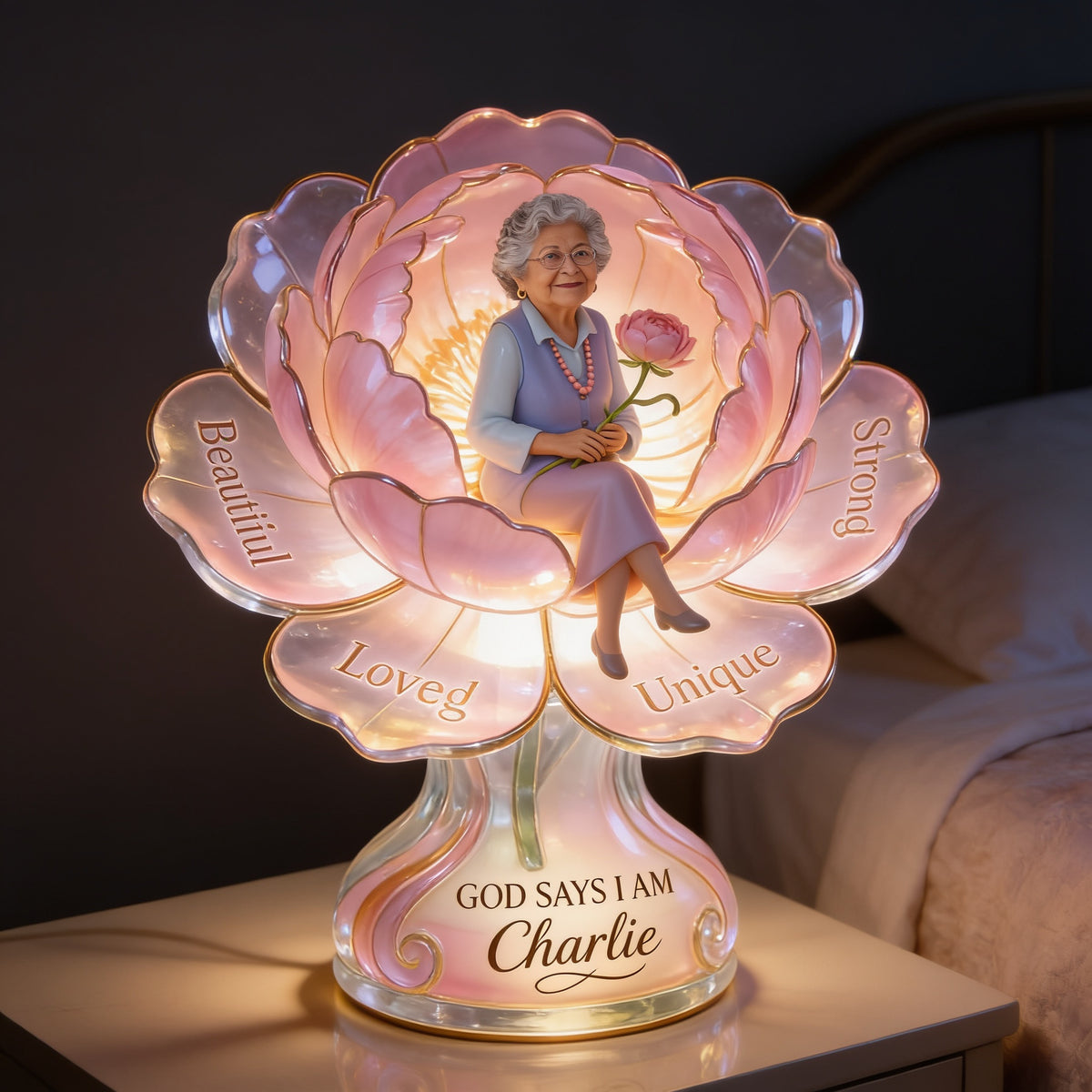 Lampe de Nuit LED Acrylique Personnalisée Femme Latina Âgée, Cadeau Maman Grand-mère