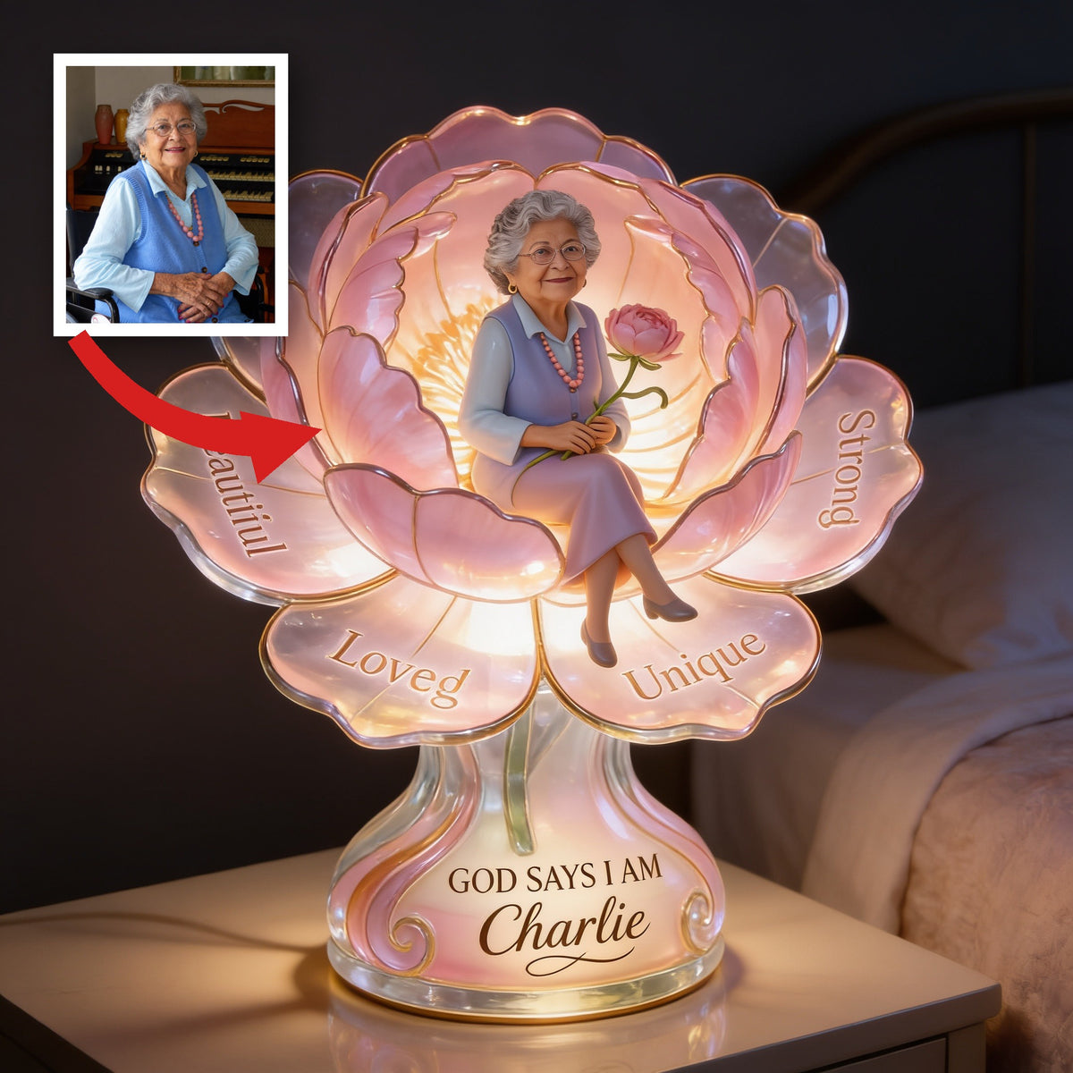 Lampe de Nuit LED Acrylique Personnalisée Femme Latina Âgée, Cadeau Maman Grand-mère