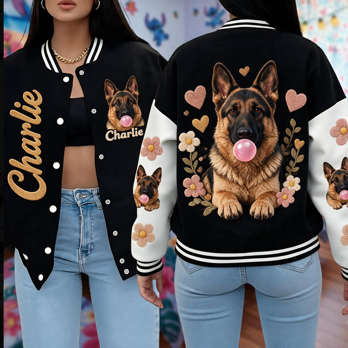 Personalized Adult Black and Tan German Shepherd Varsity Jacket Dog Owner Gift