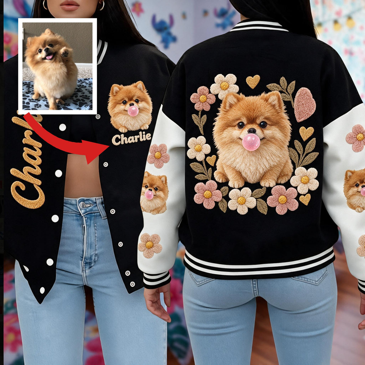 Personalized Fluffy Golden Tan Pomeranian Varsity Jacket