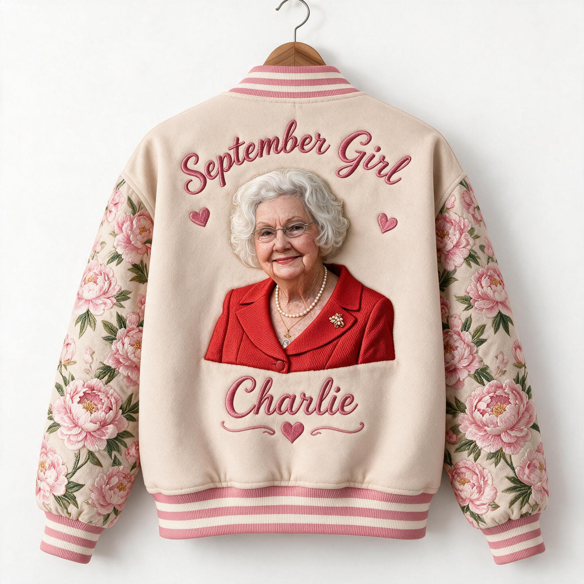 Personalized Older Woman Floral Varsity Jacket Gift for Mom Grandma Wife