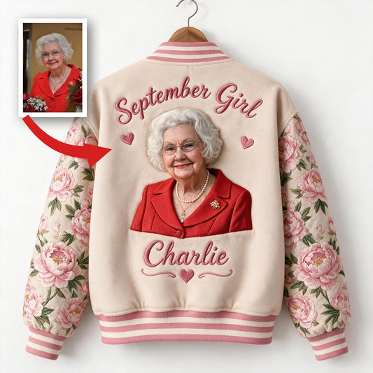 Personalized Older Woman Floral Varsity Jacket Gift for Mom Grandma Wife