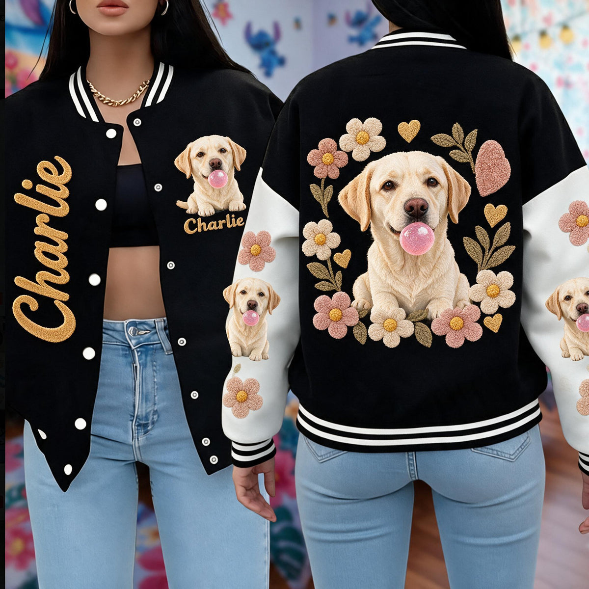 Personalized Adult Yellow Labrador Retriever Varsity Jacket Dog Lover Gift