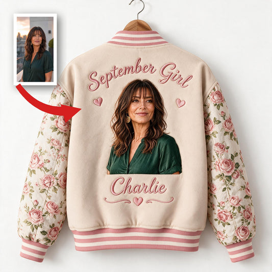Personalized Middle-Aged Latina Woman Floral Varsity Jacket Mom Grandma Wife Gift