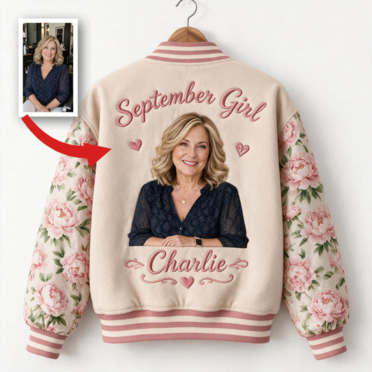Personalized Middle-Aged Woman Floral Varsity Jacket Gift for Mom Grandma Wife