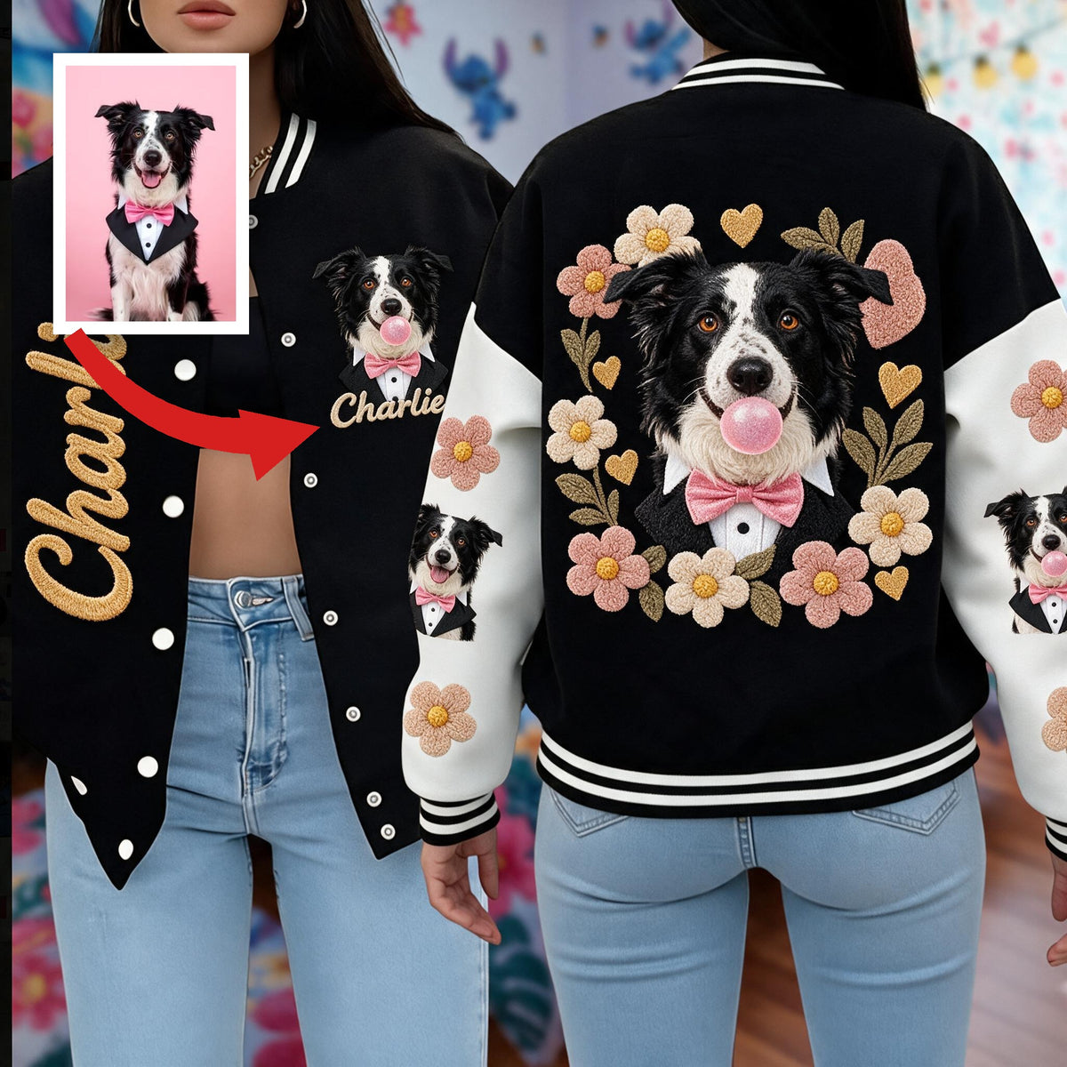Personalized Border Collie Varsity Jacket Custom Pet Owner Streetwear