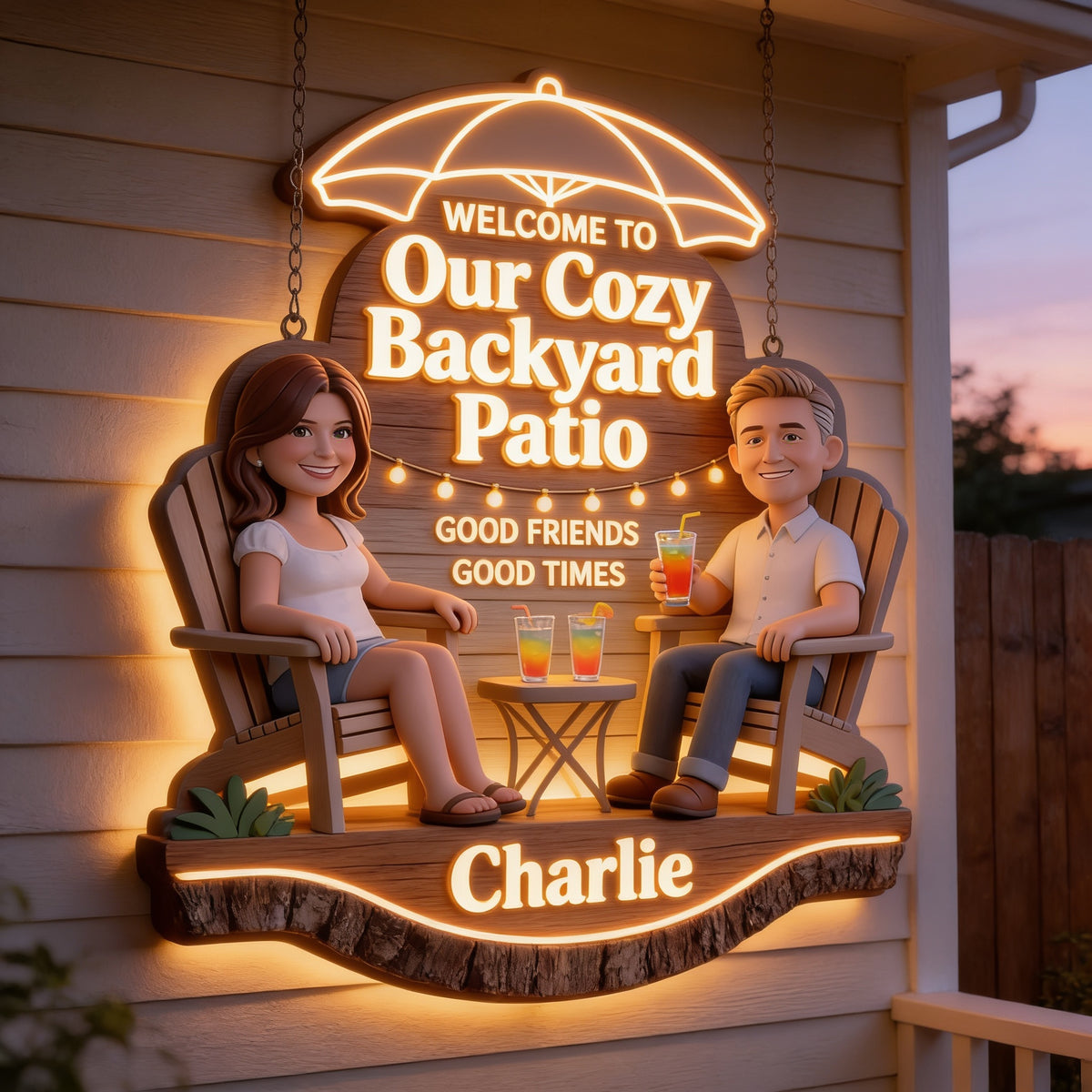 Personalized Couple Backyard Patio LED Light Acrylic Sign