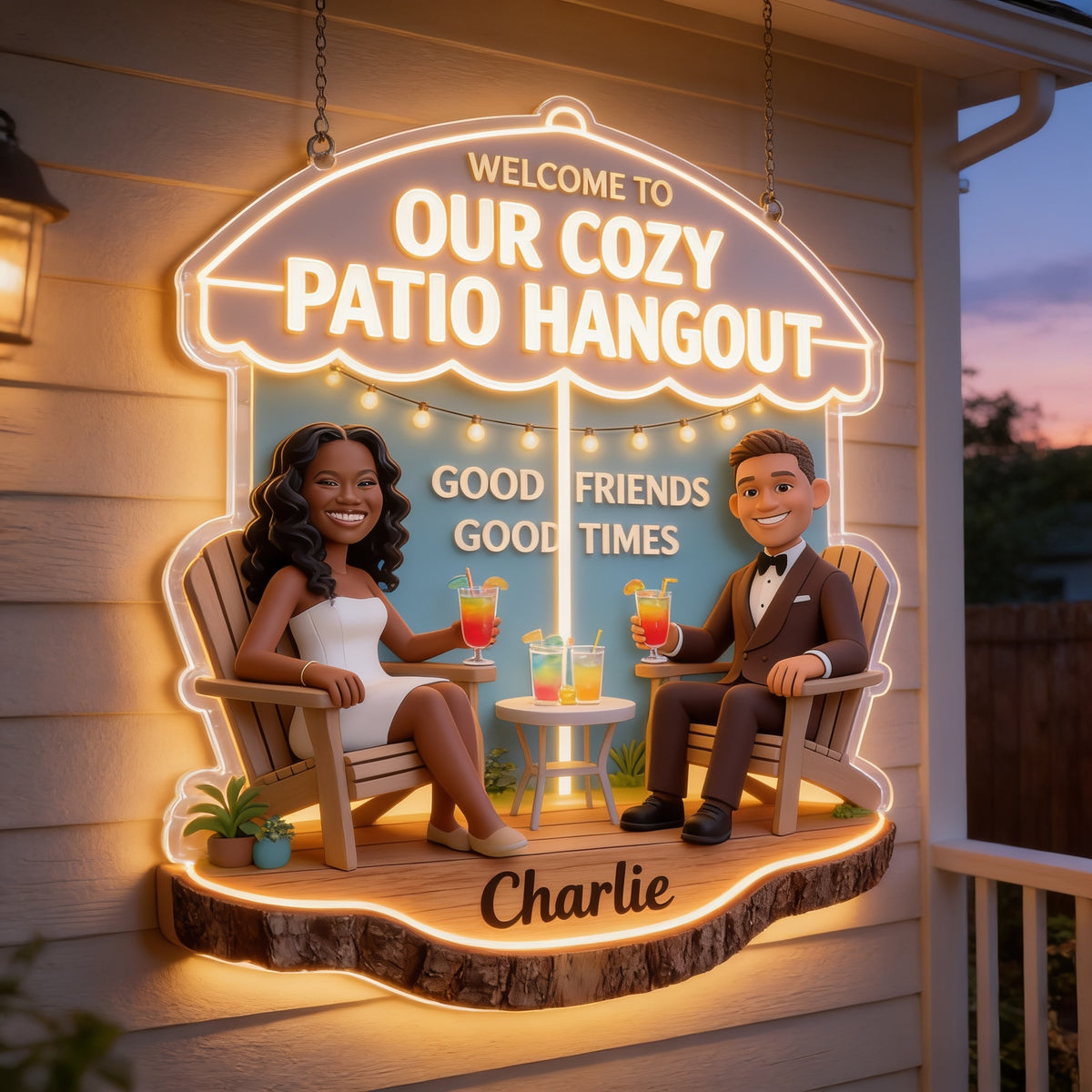 Personalized Black Couple Patio LED Light Acrylic Sign Backyard Home Decor