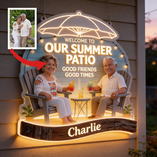 Personalized Older Latino Couple Summer Patio LED Light Acrylic Sign