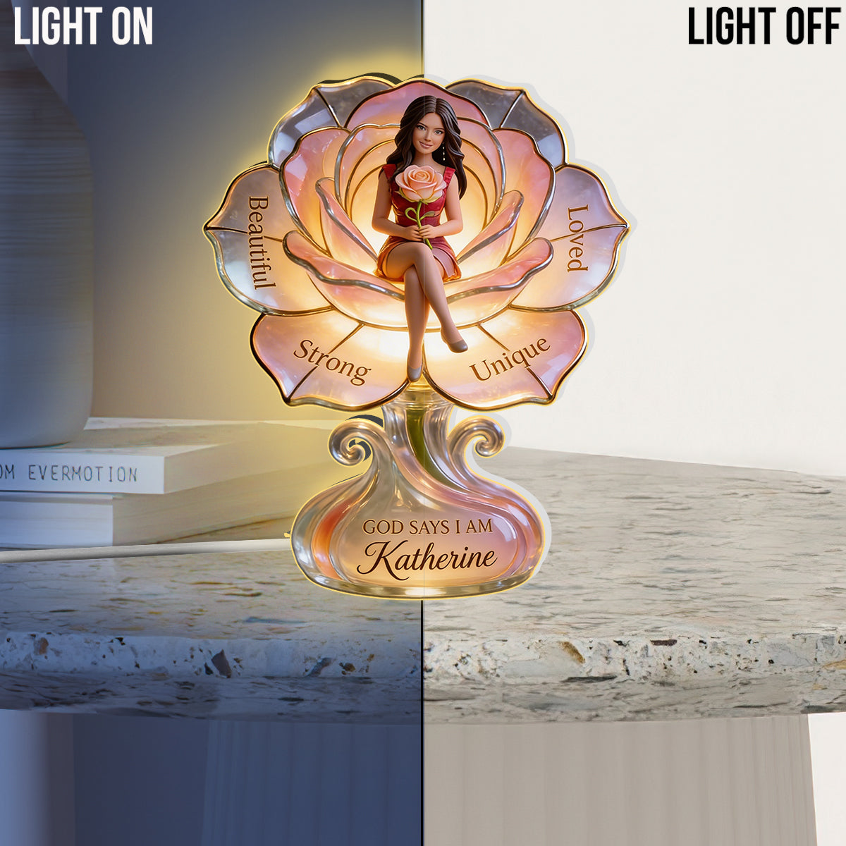 Personalized Latina Woman Acrylic LED Night Light Self Love Gift