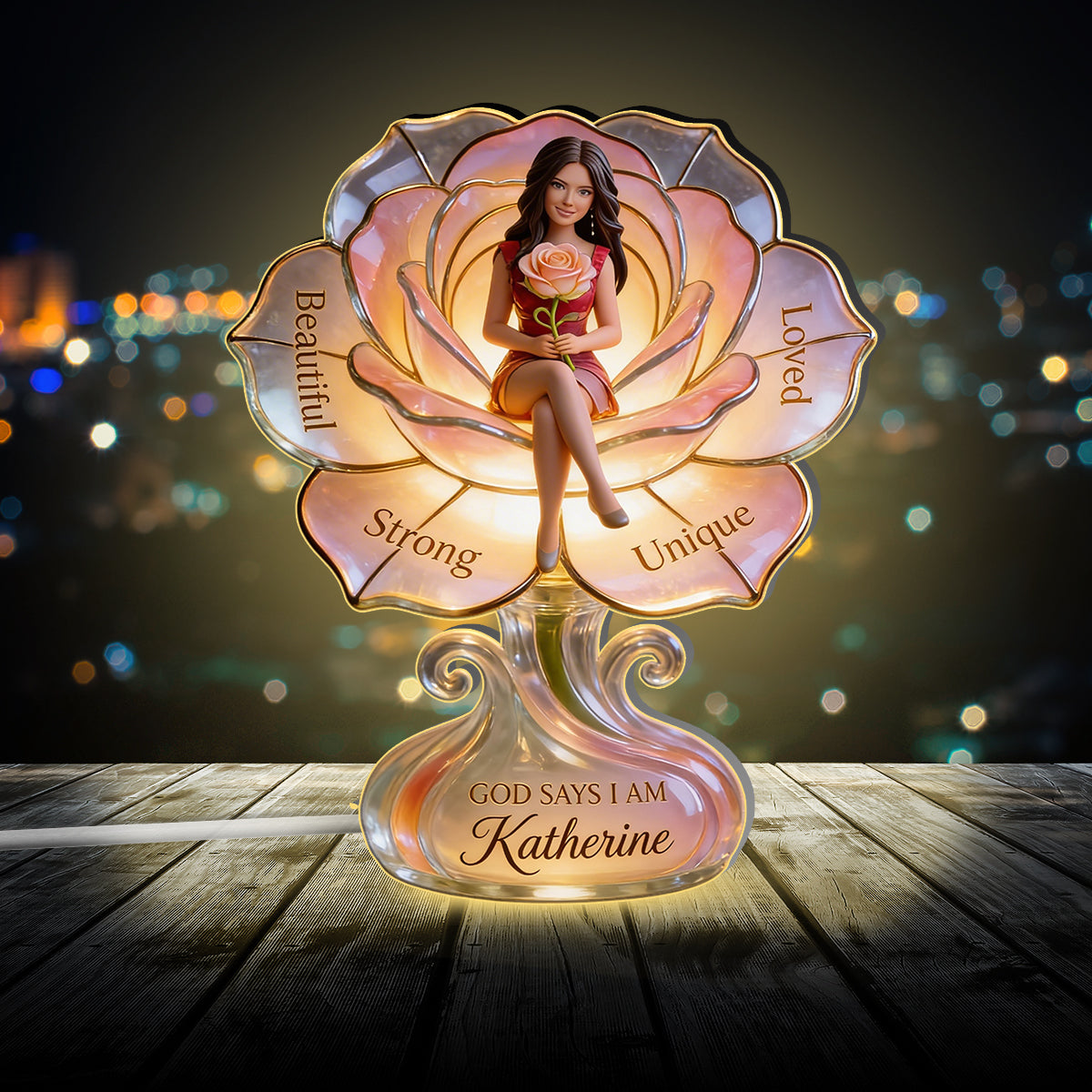 Personalized Middle-Aged Black Woman Self Love Acrylic LED Night Light