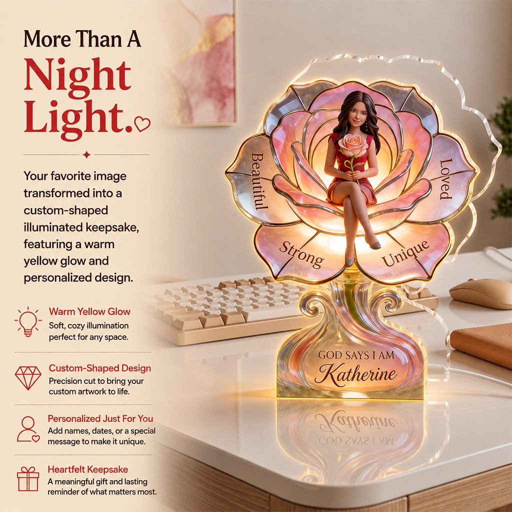 Personalized Woman Self Love Acrylic LED Night Light, Inspirational Gift for Her
