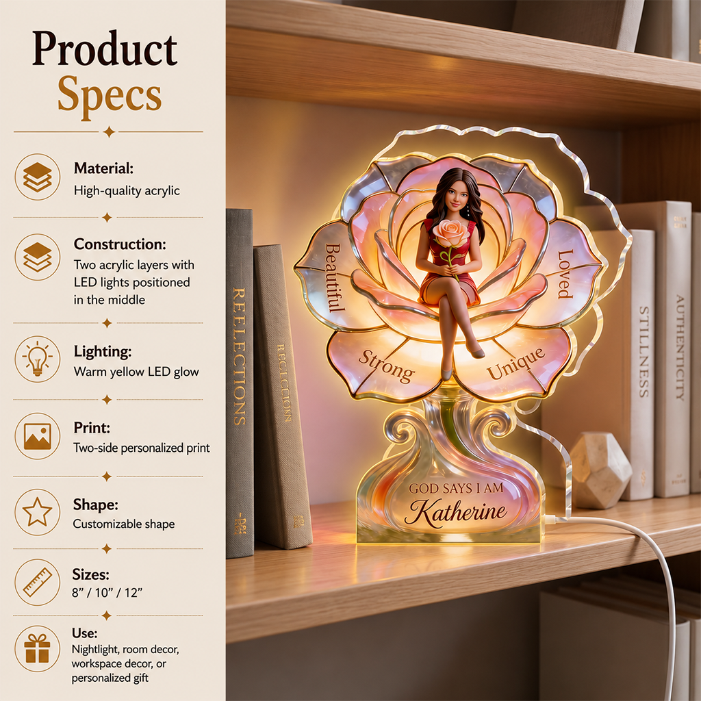 Personalized Middle-Aged Latina Woman Acrylic LED Night Light Self Love Gift