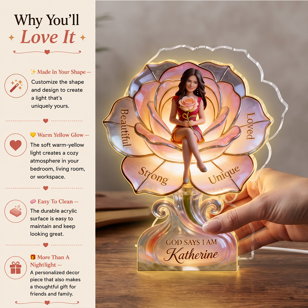 Personalized Woman Self Love Acrylic LED Night Light, Inspirational Gift for Her