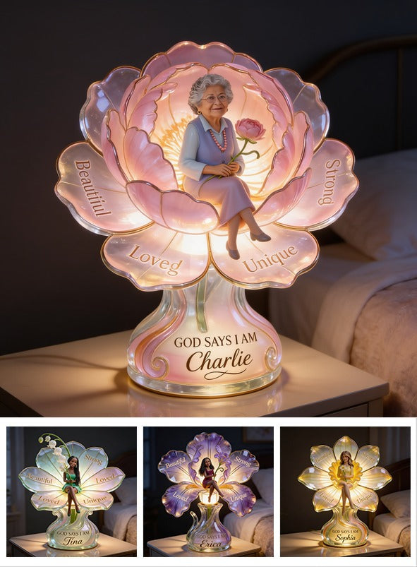Lampe de Nuit LED Acrylique Personnalisée Femme Latina Âgée, Cadeau Maman Grand-mère