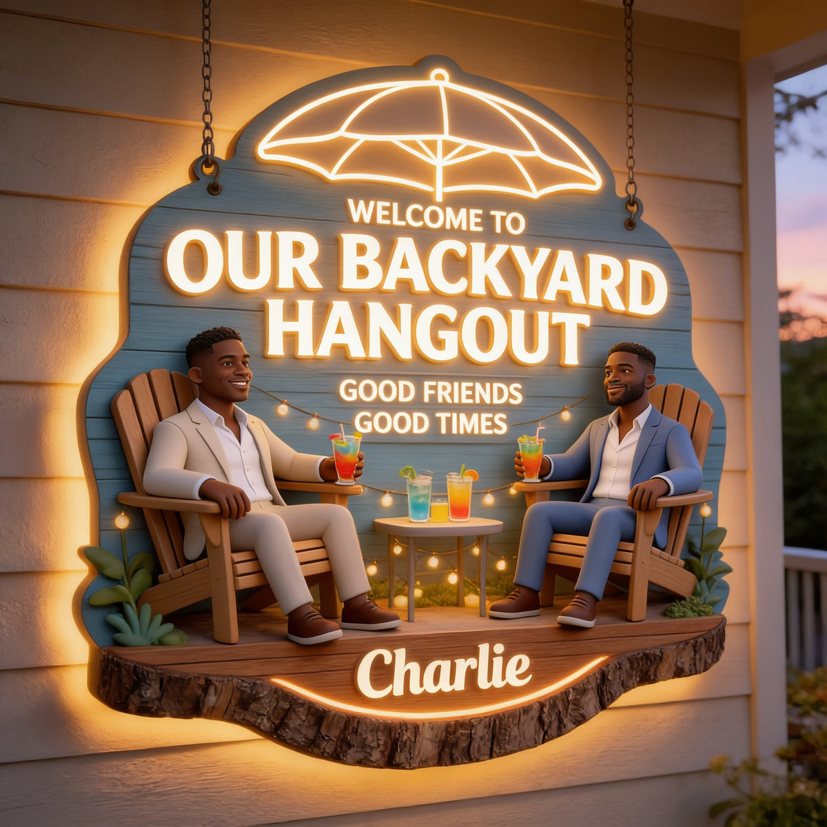 Personalized Black Gay Couple Backyard LED Light Acrylic Sign LGBT Patio Decor